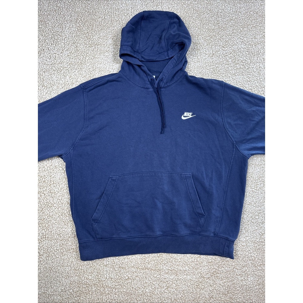 Nike Hoodie Sweatshirt Mens XL Blue Club Fleece Pullover Small Swoosh BV2654-410